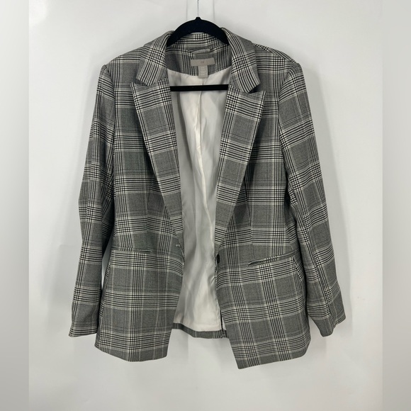 H&M Gray and White plaid blazer/Jacket 12 - Picture 7 of 11